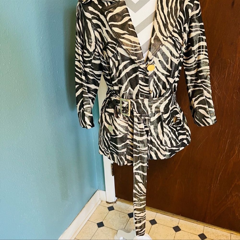 Cache Linen Blend Beige And Tan Belted Jacket - image 3